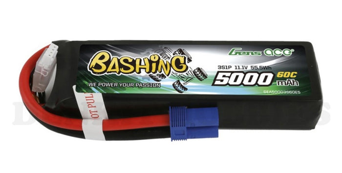 11.1V 3S 5000MAH 60C BASHING LIPO BATTERY WITH EC-5 PLUG GENS ACE