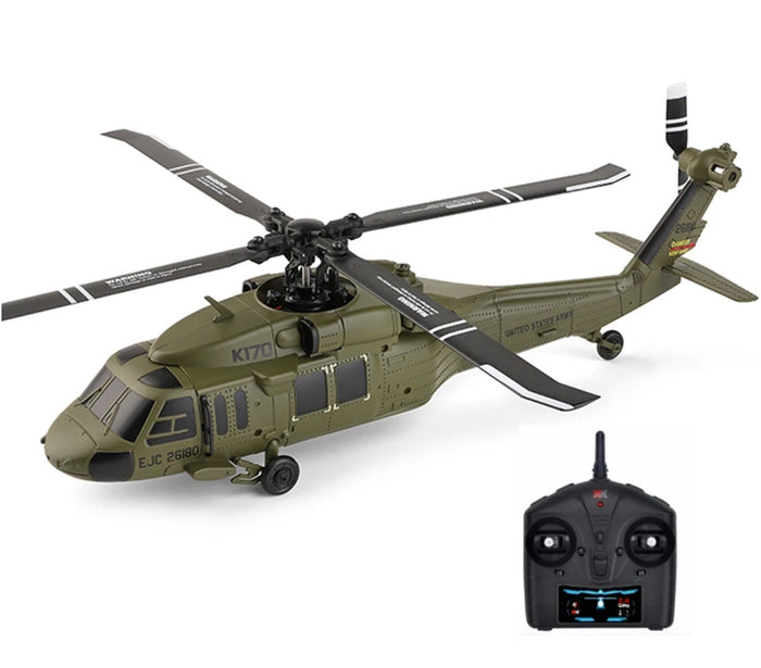 XK K170 UH-60L 2.4G 4CH 6-Axis Gyro Brushless Motor Military Green RC Helicopter RTF