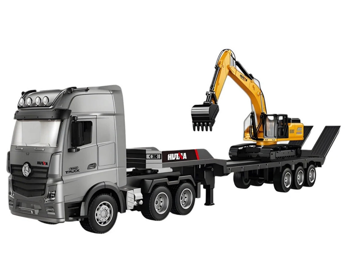 HuiNa Toys 1522 1/18 2.4G 9CH RC Car Flatbed Trailers Excavator Truck Engineering Vehicles LED Light Sound