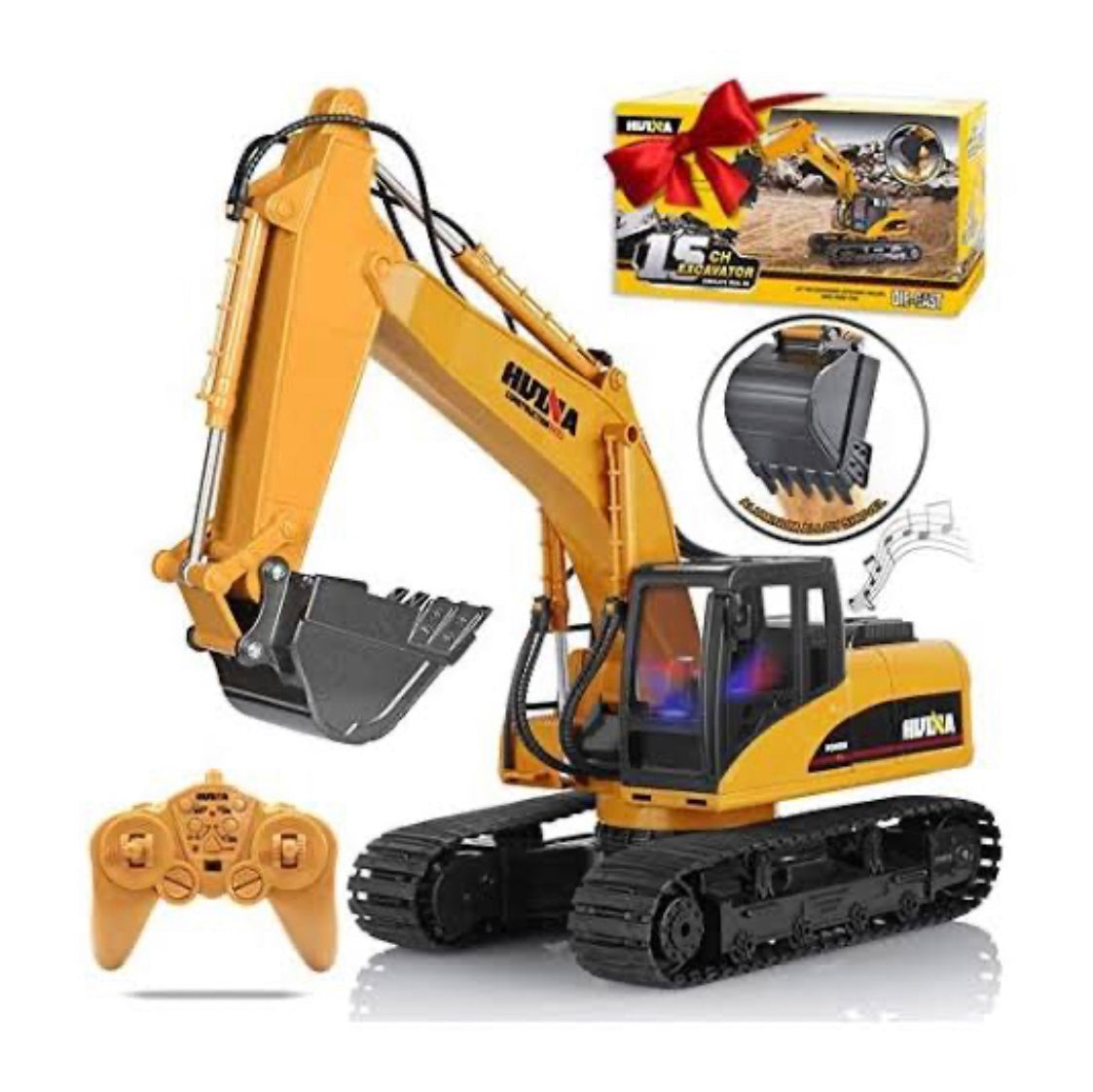 KKNY Remote Control Excavator Toy 1/14 Scale RC Excavator 15 Channel 2.4Ghz Full Functional Construction Vehicles RC Truck with Lights Sounds Xmas