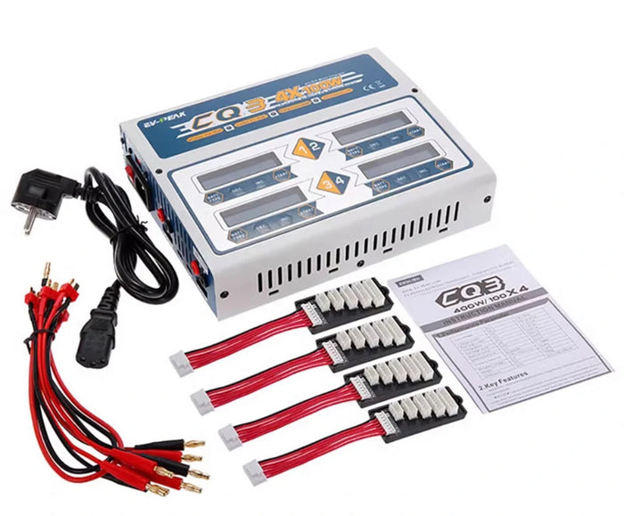 EV-Peak CQ3 100Wx4 10A 1-6S Balance Charger with Adapter Board for LiPo LiFe NiMH NiCd Battery